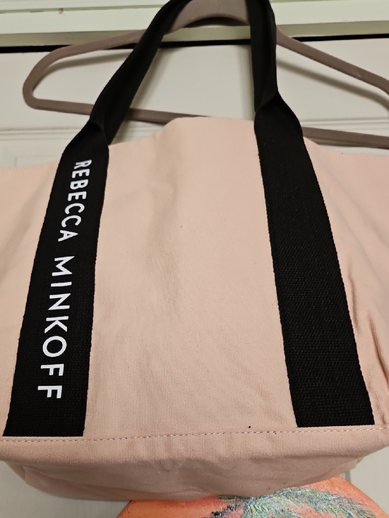 Rebecca Minkoff Handbags - Rebecca Minkoff Blush Pink Canvas Tote with Black Logo Straps
